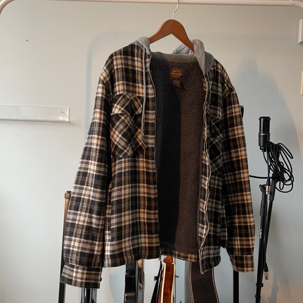 Men lined zip up hooded shirt jacket